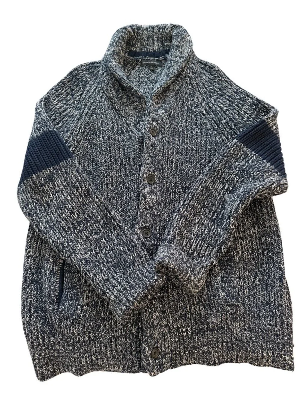 Banana Republic Mens Shawl Collar Button Front Cardigan Size XL Blue Gray Casual